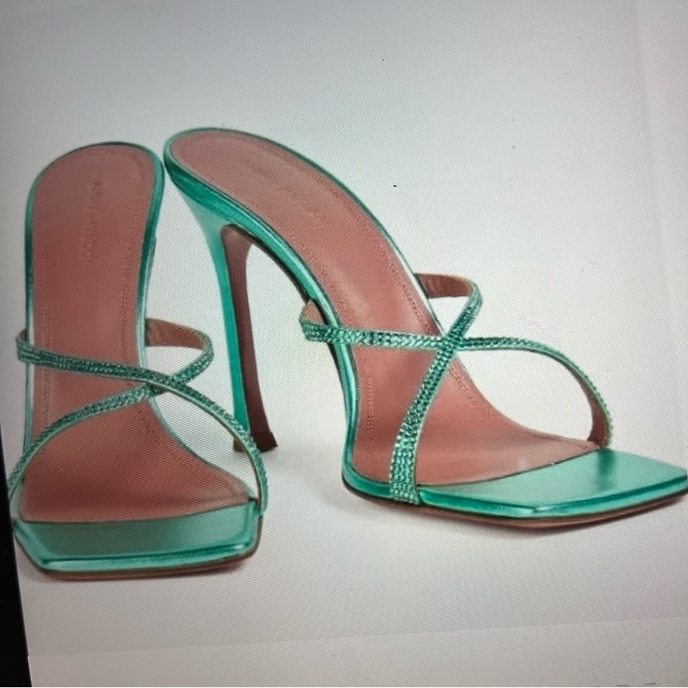 Amina Muaddi Adriana Crystal Embellished Metallic Leather Mules 39 NIB